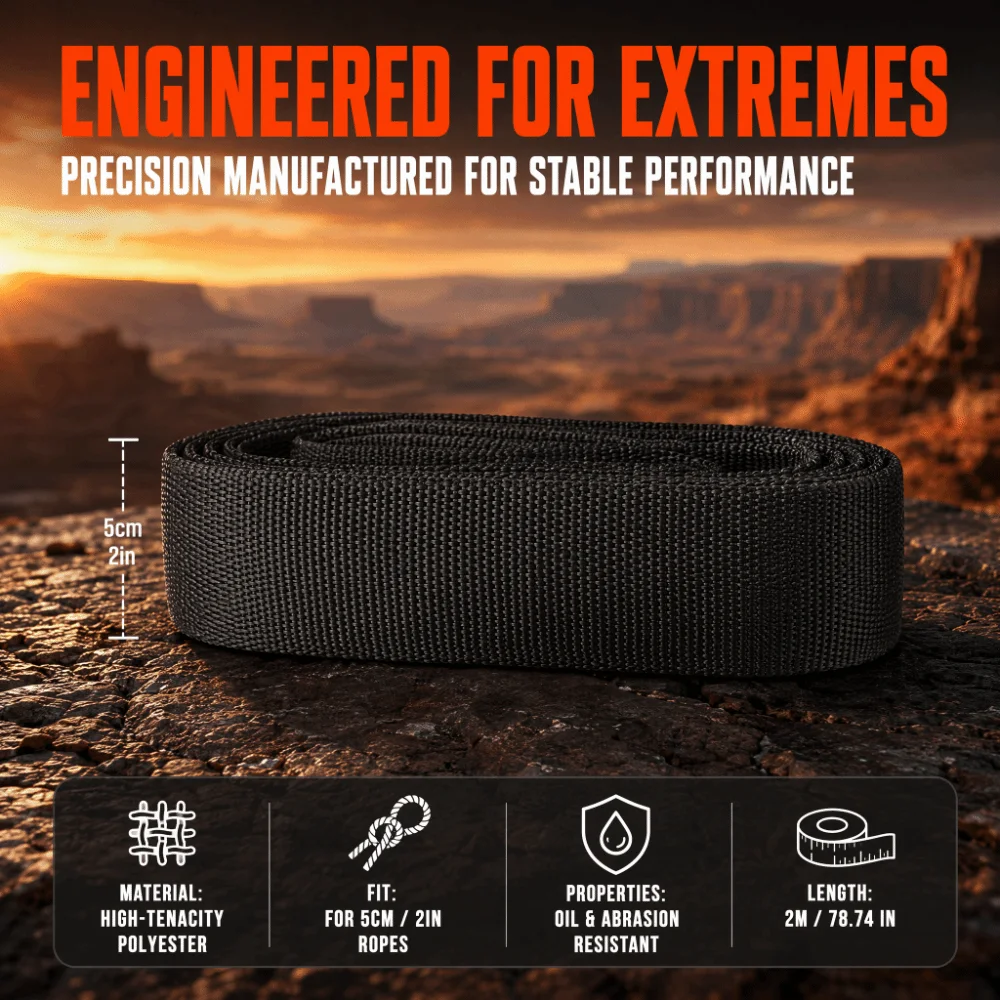 Direct Swap Polyester Winch Rope Sleeve 1.97in Universal Towing Cable Protector Black Winch Strap Sheath Recovery Line Fix