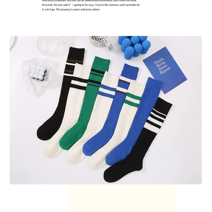 

1 Pair Fashion School Sock for Boy Girl Simplicity Solid Color Striped Calf Sock for ChildrenSpring Autumn Soft Cotton Sock