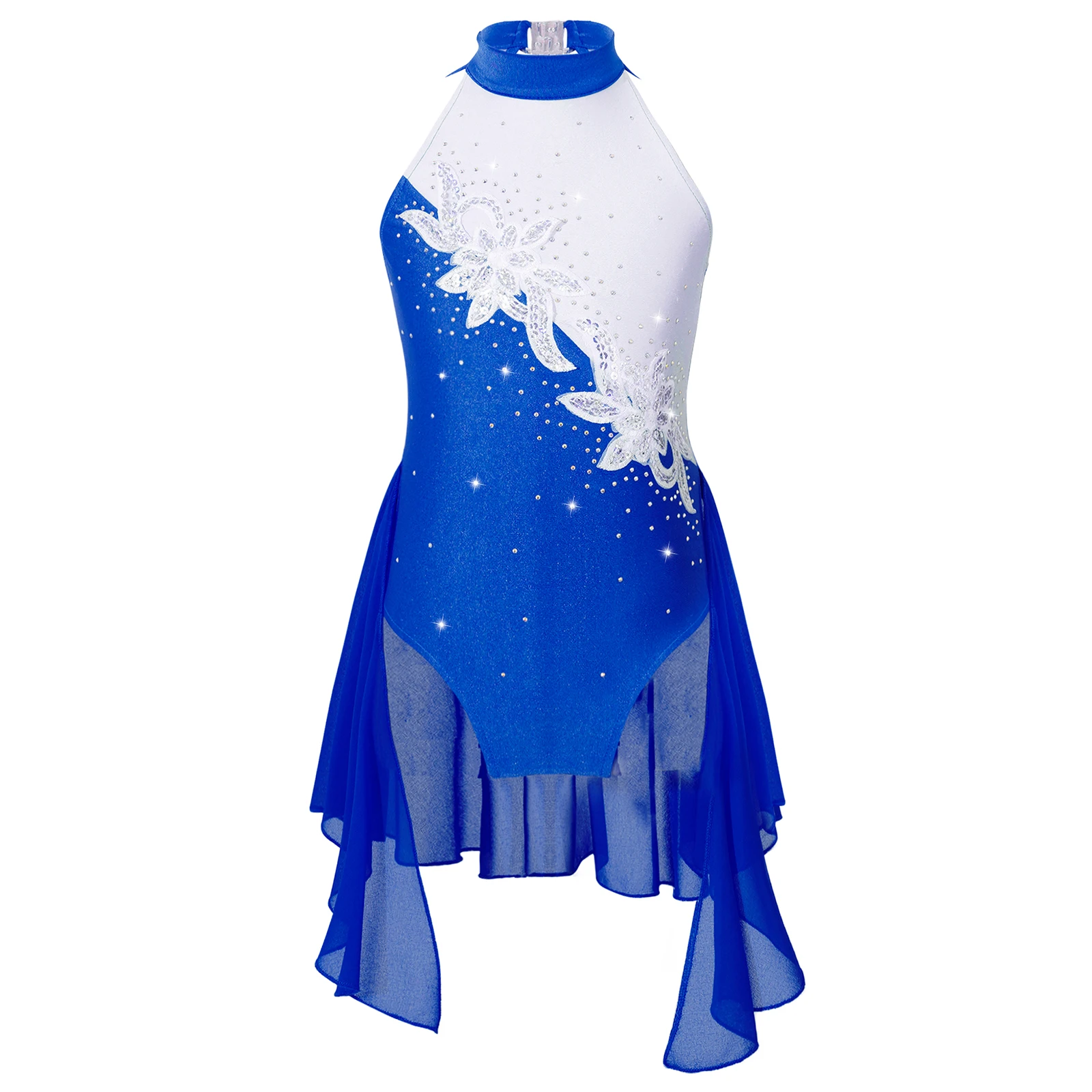 

Kids Girls Figure Skating Gymnastic Dress Sleeveless Shiny Sequins Rhinestone Chiffon Mesh Ballet Lyrical Dance Leotards Dress