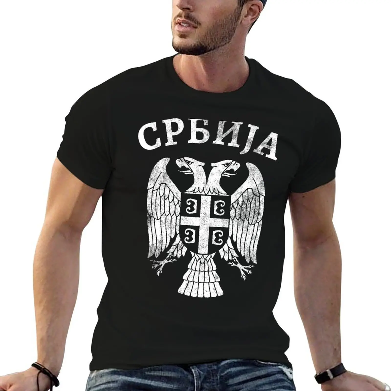 

Serbia eagle coat of arms T-Shirt t shirts for man slim fit men t shirt cotton 100% t shirts with prints T-shirt