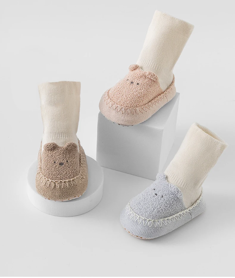 Niedliche Bären-Babysocken-Schuhe, warme, rutschfeste Bodensocken für Kleinkinder, weiche Sohlen, Lauflernschuhe für Neugeborene, Indoor-Laufschuhe – Detail 1