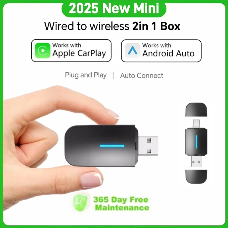 ANYFAR Dual Interface Wireless CarPlay Android Auto Wireless USB TYPE-C Adapter Smart Mini Box Plug Fast Connect Universal
