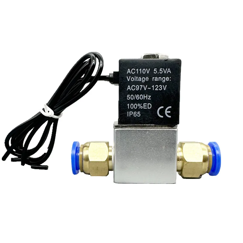 Válvula Solenoide neumática normalmente cerrada de 2 vías con conector rápido, 12V, 24V, 110V, 220V, 1/4 \