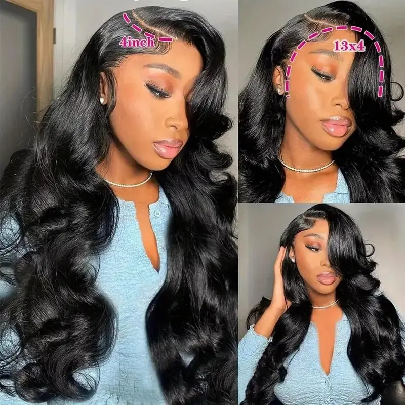 13x6 HD Lace Frontal Natural Black 34 Inches Human Hair Wigs 5x5 Glueless Body Wave PrePlucked 13X4 Front Water Wave For Women