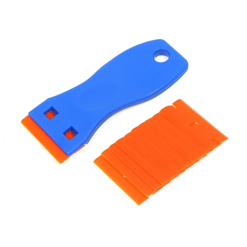 Plastic Razor Scraper with 10Pcs Double-Edged Plastic Knives for Removing Car Labels Stickers Glue Stickers on Glass Windows