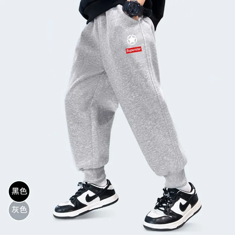 

Spring-Winter Boys Sport Pants 3-11Y Kids Full Length Sweatpants Elastic Loosen Baby Boys Clothes Solid Gray Trousers SchoolWear