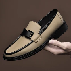 Wedding Shoes Men Italian Metal Buckle Loafers Shoes Men Formal Brand Patent Leather Elegant Shoes for Men Business Formal Shoes