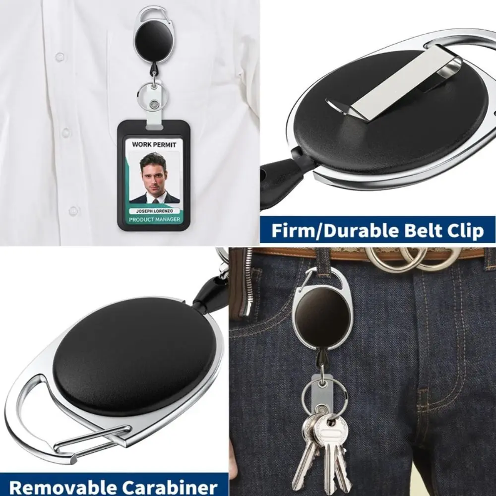 Rope Retractable Work Permit Card Set Carabiner Reel Clip Hard Shell Protective Student Card Protector Keychain Attachment