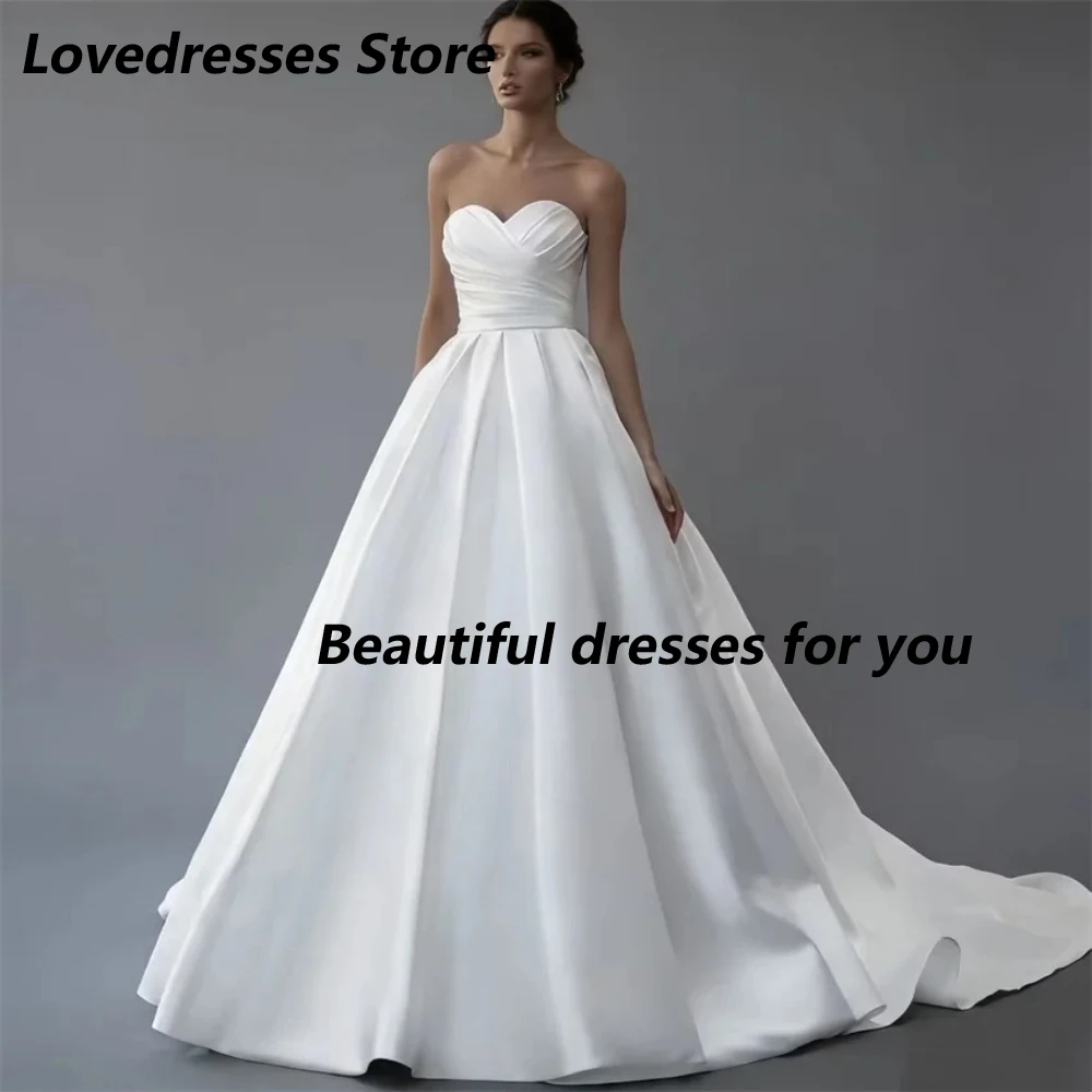 Cheap Wedding Dresses Customized Sweetheart Satin Pleats Elegant Bride Dress Strapless Korean Style Outward Bridal Gowns