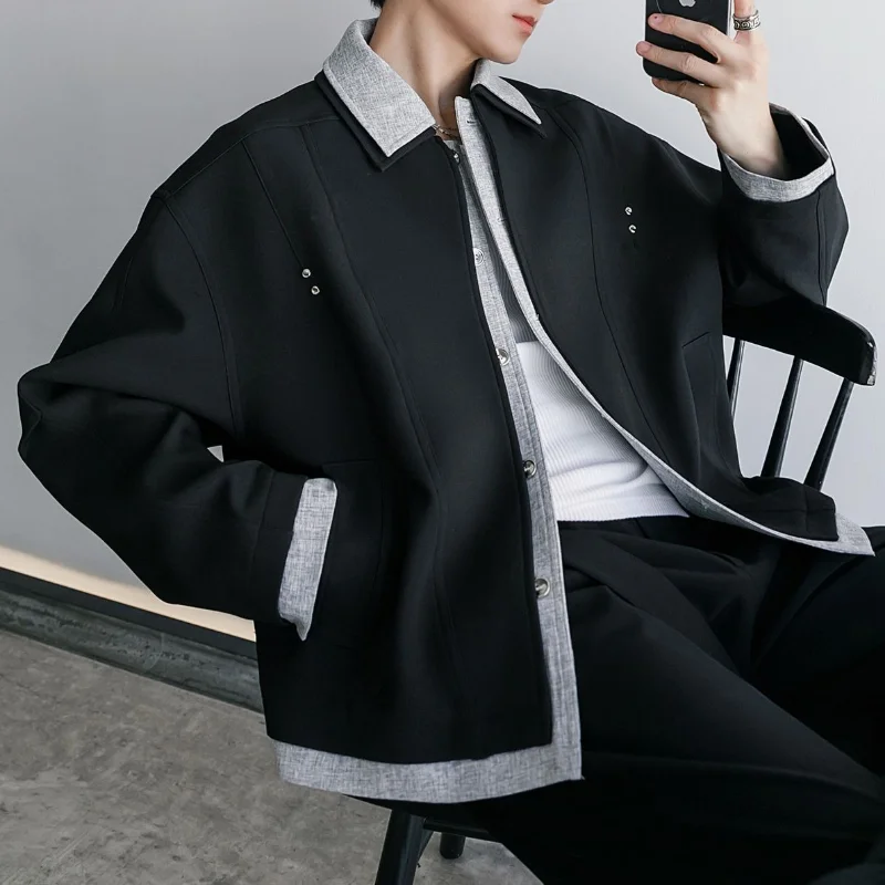 

Short High-end Casual Splicing Lapel 2026 New Jacket Long-sleeved Jacket Versatile Top Men's Clothing