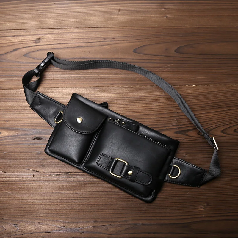 Mini Genuine Leather Waist Bag For Men\'s Fashionable Multifunctional Mobile Phone Bag Casual Sports One Shoulder Small Chest Bag