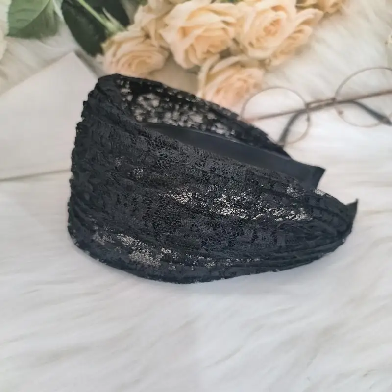 Blumen-Spitzen-Haarspange, breiter Haarreif, Haarband für Damen, Spitzen-Kopfschmuck, breites Haarband für Mädchen. – Detail 4