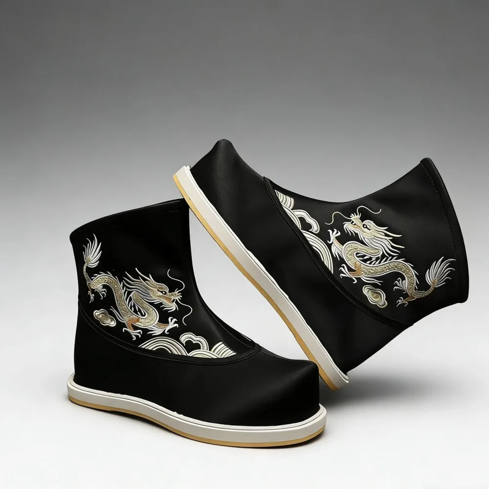 

Chinese Ancient Dragon Boots Hanfu Warrior Swordsman Cosplay Shoes Height-increasing Insoles Stage Performance