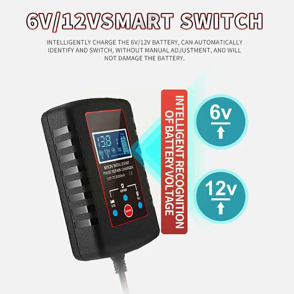 6V 12V Lead-acid Batter Charger For Car Motorcycle Toy Battery Pulse Repair Charger P0S4