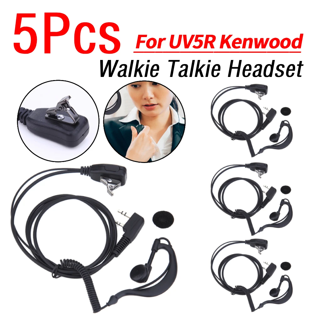 

5 шт., рация, 2-контактный наушник, гарнитура, PTT, микрофон, домофон, наушники с микрофоном для UV5R BF-480/490/320