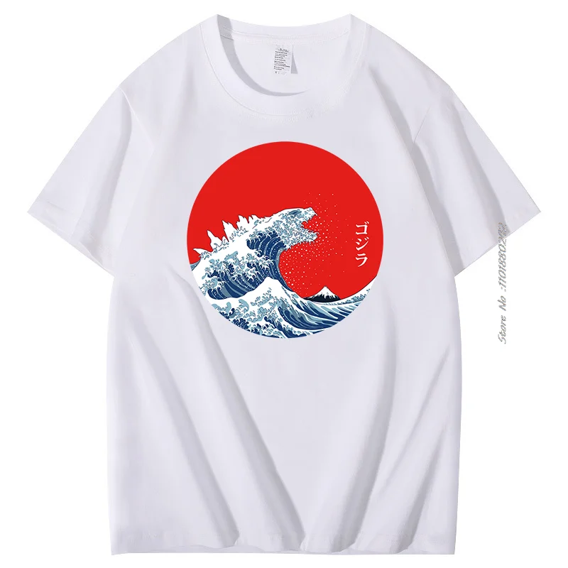 Men's T-shirt Hokusai Gojira Cotton T-shirt Great Wave off Kanagawa Vintage graphic t shirts Summer men's short sleeve t-shirt