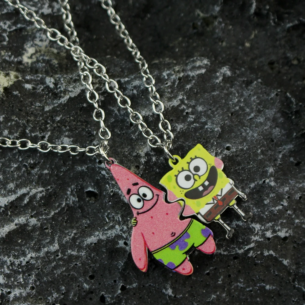 Fashion Best Friends Love Couple Pendant Necklace Cartoon SpongeBob SquarePants Necklace Good Friends Friendship Jewelry Gift