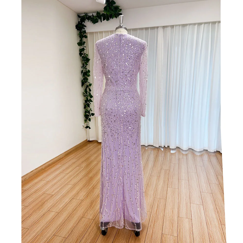 Elegant Wedding Evening Dress for Women 2024 Muslim O Neck Long Sleeves Mermaid with Detachable Train Sequined Prom Party Gowns