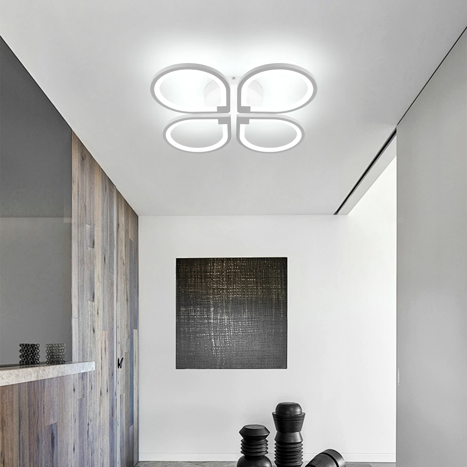 Plafoniera moderna a LED, lampada da soffitto creativa con design ad anello, illuminazione da soffitto semi-incasso bianco freddo 6500K bianco