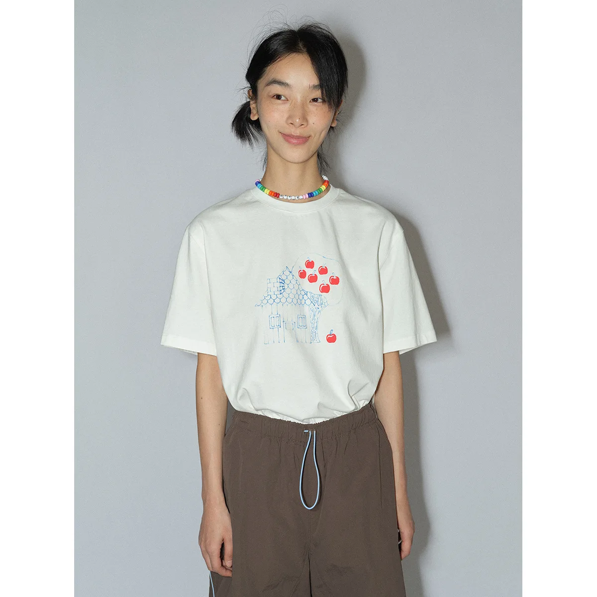 

New American Pure Cotton Print T-shirt Top Summer Women's Ins Loose Comfortable and Versatile Casual Round Neck Pullover T-shirt