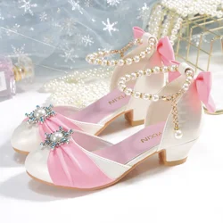 2024 New Girls' Sandals Spring Summer Kids Non-slip Children's Wedding Party Shoes School Students Pearl Crystal Princess Shoes