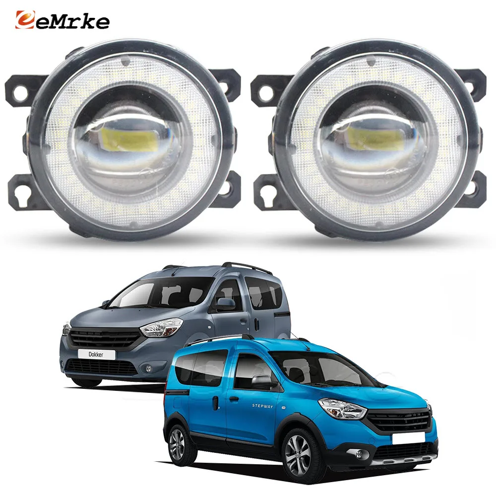 Left + Right LED Car Fog Lights with Glass Lens for Renault Dacia Dokker All Type Angel Eyes DRL PTF Front Daytime Running Lamp