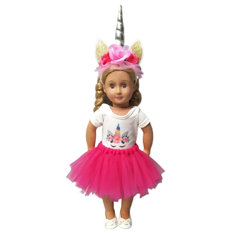 Doll Clothes Set for 43cm Born Baby Doll Unicorn Tutu Dress Doll Head Band for 18 Inch Doll Dress Clothes Set