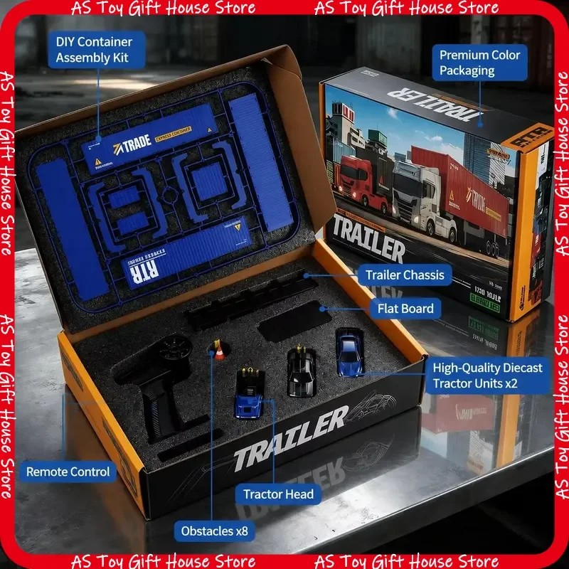 Rtr 1 64 Scale Rc Trailer Truck Alloy Remote Control Container With Flatbed Diy Includes Two Mini Sports Cars Gift For Adults view 6