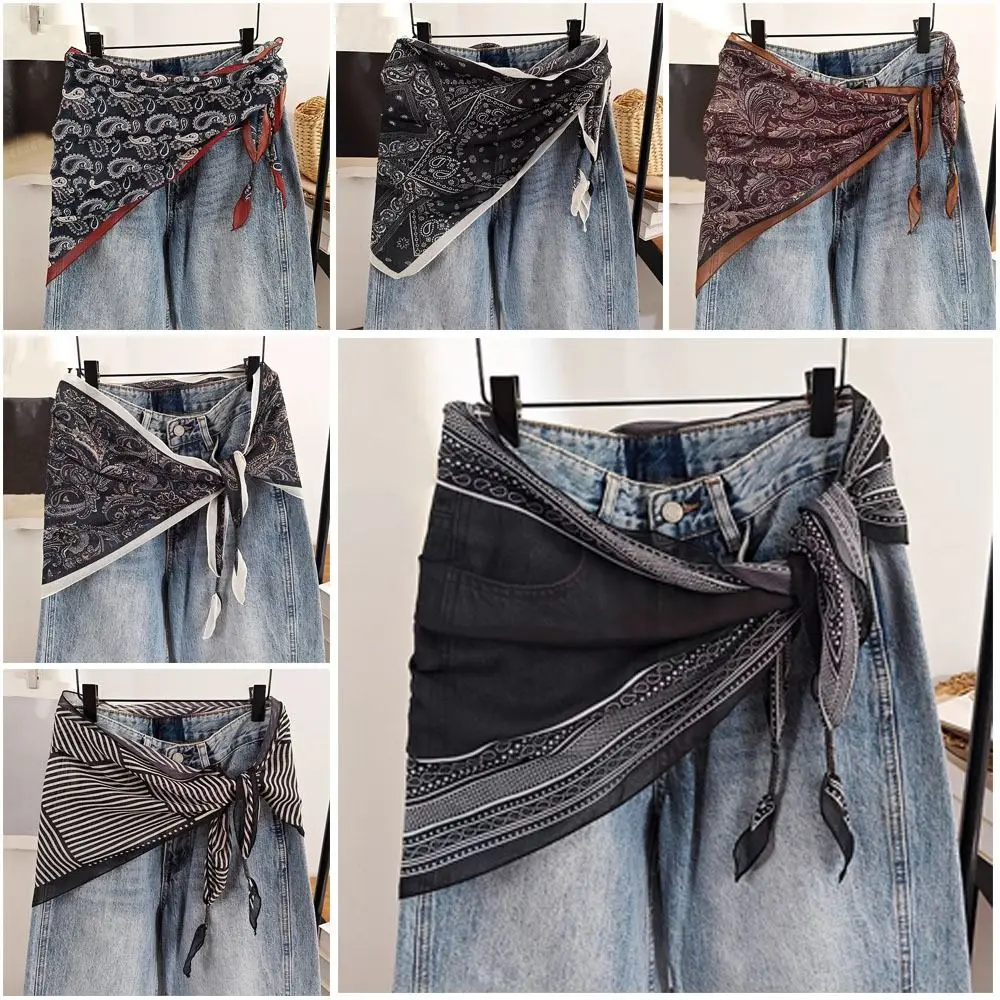 Fashion Multi-functional Floral Triangle Scarf Floral Tie-Dye Waist Belt Triangle cotton Decorative Headscarf Matching Pants
