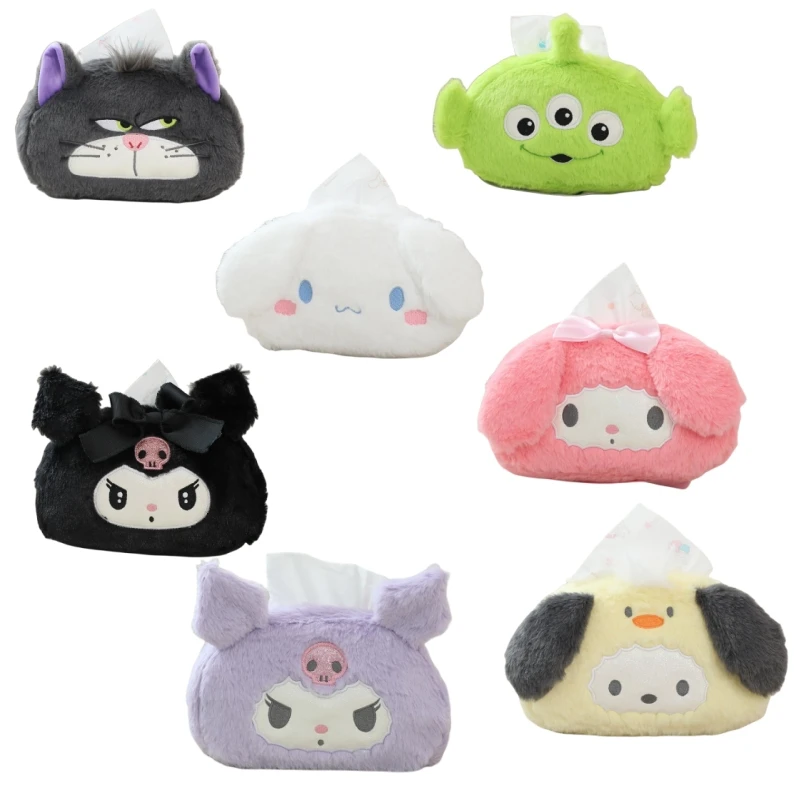 Sanrio Kuromi My Melody Plush Tissue Cover Cute Disney Lucifer Alien Cartoon Anime Home Decor High-Quality Gifts For Girl