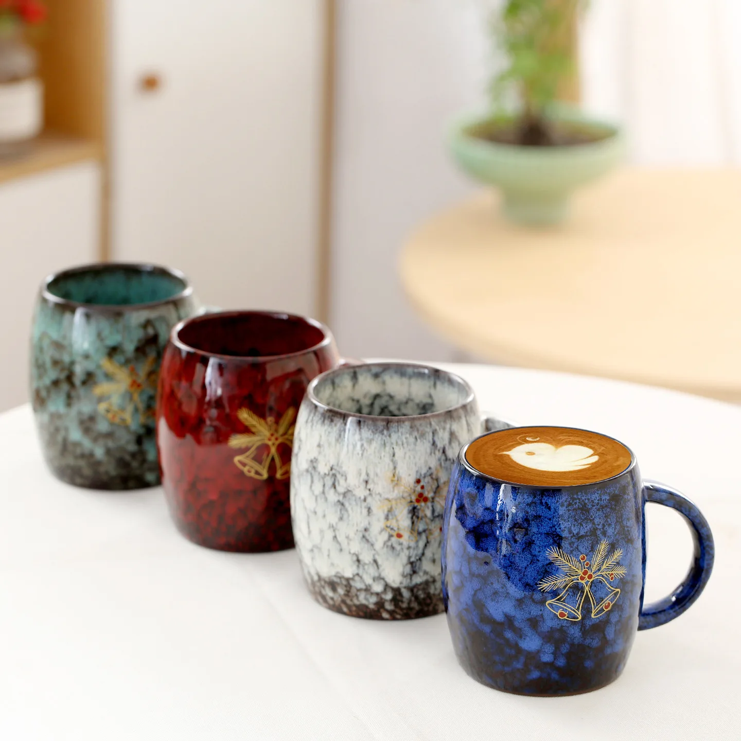 Exclusive Ceramic Mug With Kiln Fired Glaze Effect Featuring Bell Design Large Capacity Simple Style Suitable