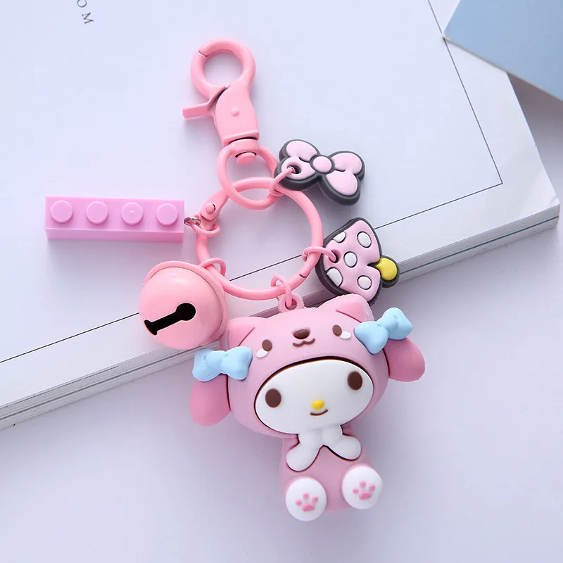 Sanrio Kawaii 3D Doll Keychain, Kuromi Cinnamoroll My Melody Hello Kitty Bell Bag Charm Key Ring Pendant Gift view 6