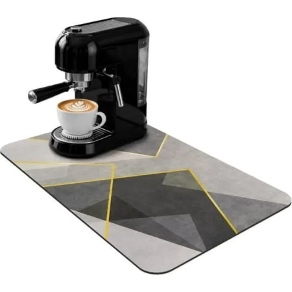 Kitchen Dish Mat Mid Century Modern Theme Abstract Geometric Layout Matte Grained Texture Non Slip Pad For Bar Table