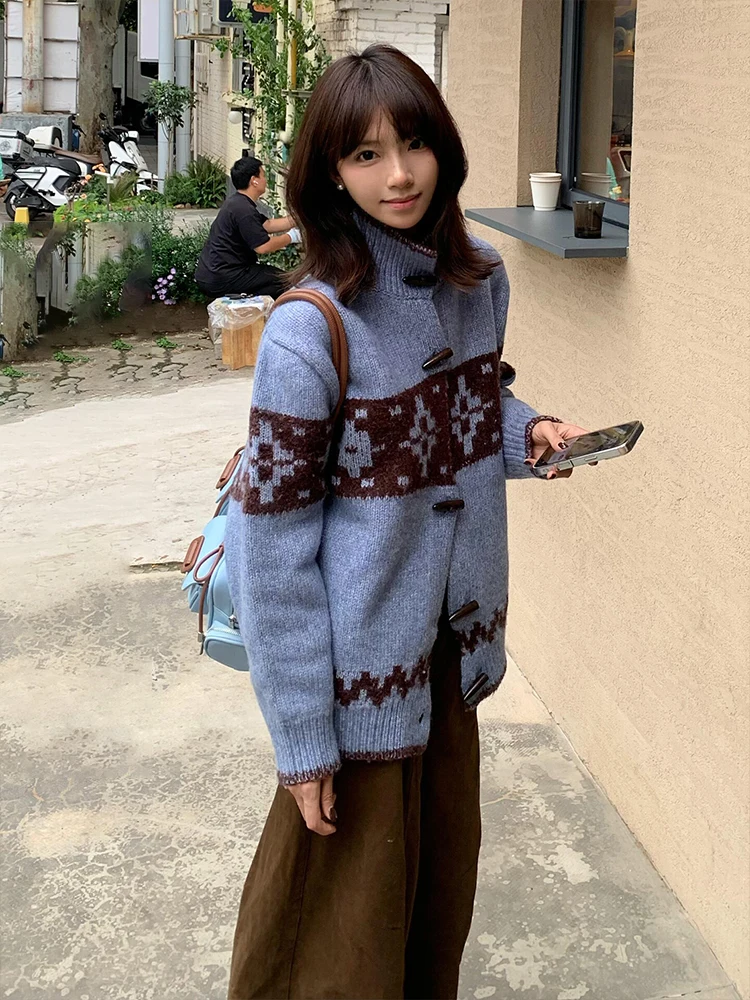 

Вязаный кардиган-свитер в стиле ретро Fair Isle для женщин, мягкий, теплый, на пуговицах, осенне-зимний, повседневный, модный топ