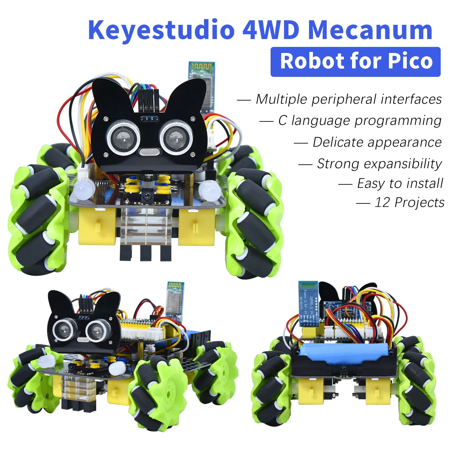 Keyestudio 4WD Raspberry Pi PICO Robot for Raspberry Pi Pico Programming STEM Robotics Kit Support Arduino C+Python Tutorial