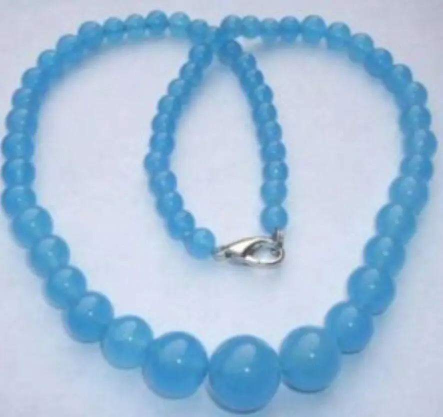 

Beautiful Natural 6-14mm Brazilian Blue Aquamarine Round Gems Beads Necklace 18"