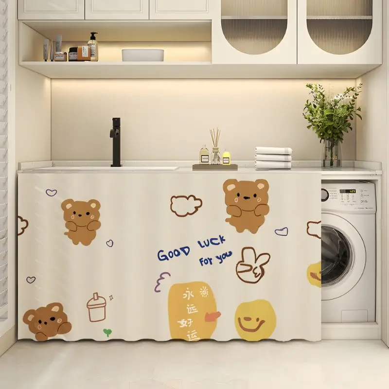 Cute Cartoon Flower Washing Machine Cover Curtain Dustproof Cabinet Cloth For Kitchen Home Decoration Organization