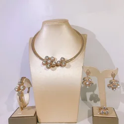 Flower Shape Multicolor Women Jewelry Set Necklace Earrings Bracelet Ring Gift Party Use