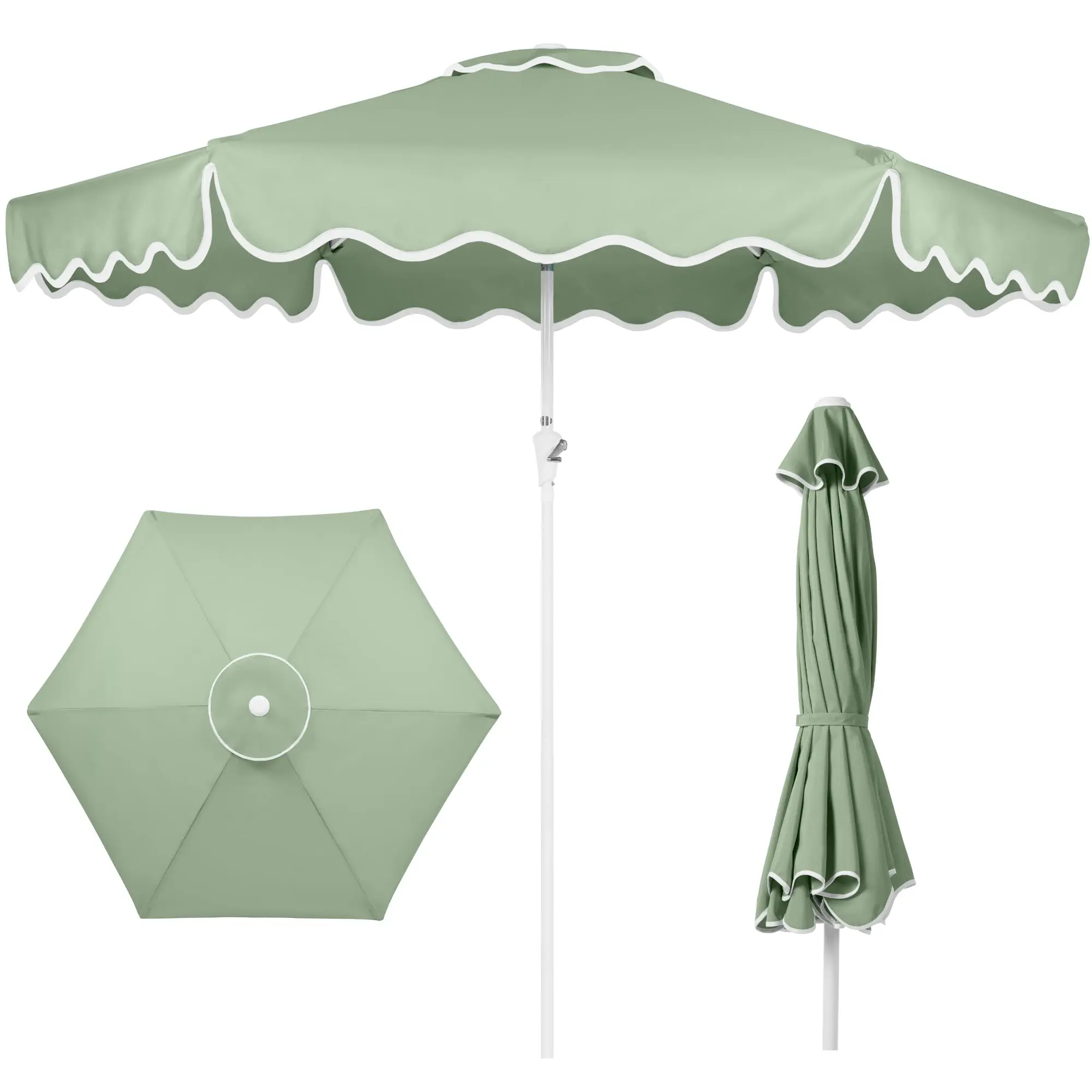 Patio Market Umbrella with Wavy Trim, UV Fade Resistant 210g , Crank & , Wind Vent, Heavy-Duty Fe