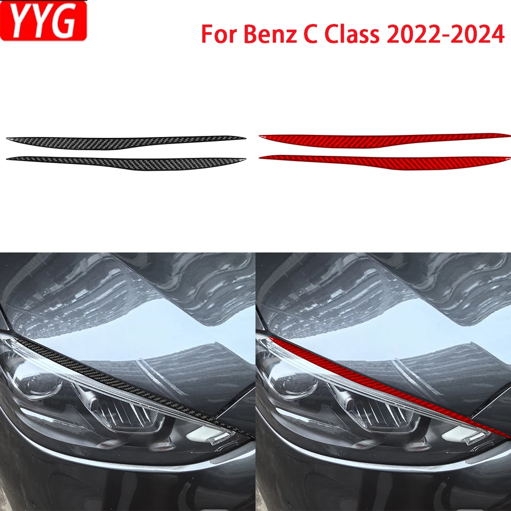 

For Benz C Class 2022 2023 2024 Carbon Fiber Front Tail Light Eyebrow Panel Cover Car Interior Decoration Accessories Sticker