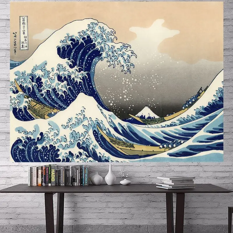 VIKAMA Kanagawa Surfing Tapestry Ukiyo-e Japanese Art Wall Hanging Aesthetic Bedroom Living Room Decor Polyester Backdrop