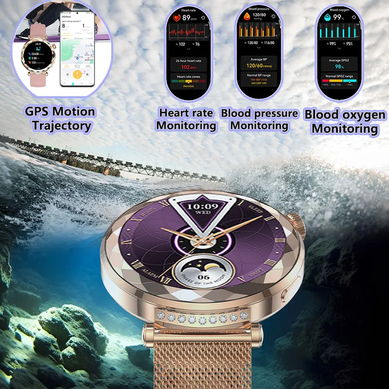 2026 Luxury Diamond-cut Ladies Smart Watch AMOLED Screen Bluetooth Call NFC Women Health Tracker Waterproof Fitness Smartwatch