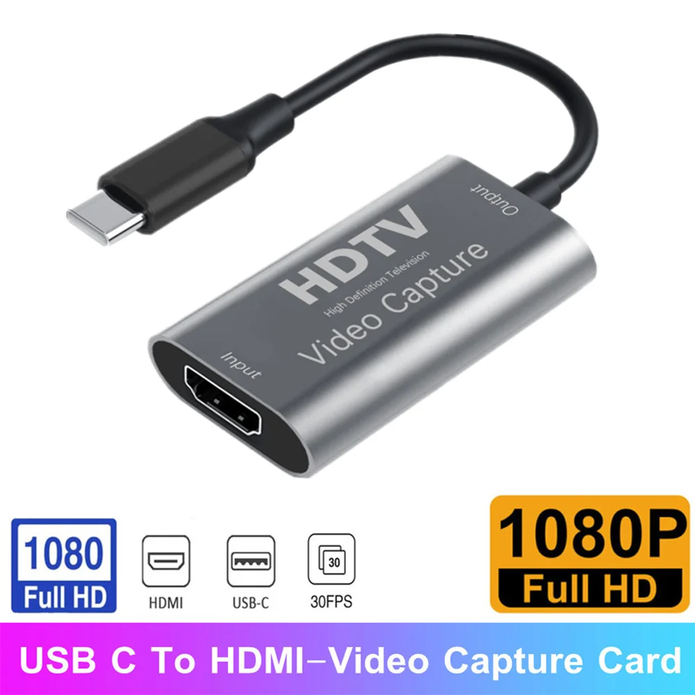 HD HDMI To USB-C Video Capture Card 1080P Type C To HD-MI Video Capture Board Game Record Live Streaming Broadcast Converter