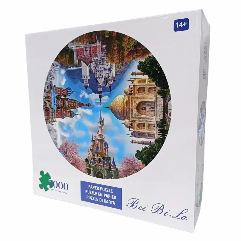 69*69cm Round Paper Jigsaw Puzzle 1000 Pieces Seasonal Edifices Adult Stress Relief Children Educational Entertainment Christmas