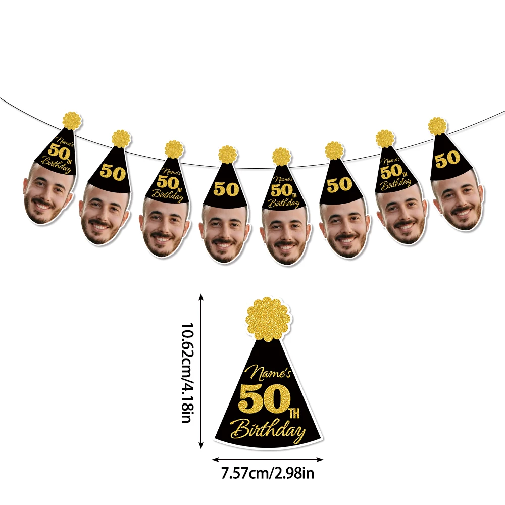 1set 8 stuks aangepaste verjaardag fotobanner gepersonaliseerde gezicht foto bunting banner voor volwassen verjaardagsfeestje gunsten verjaardag banner