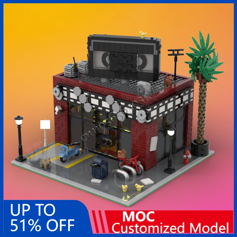 

1476 PCS Street Scene Modern Video Store MOC Customize Modular Building Block Model Simple Educational DIY Birthday Toy Gift
