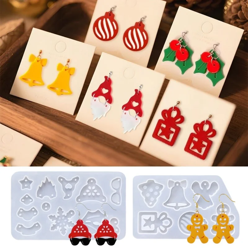 Christmas Series Pendant Silicone Mold DIY Christmas Tree Snowflakes Earring Necklace Epoxy Resin Molds Creative Jewelry Crafts