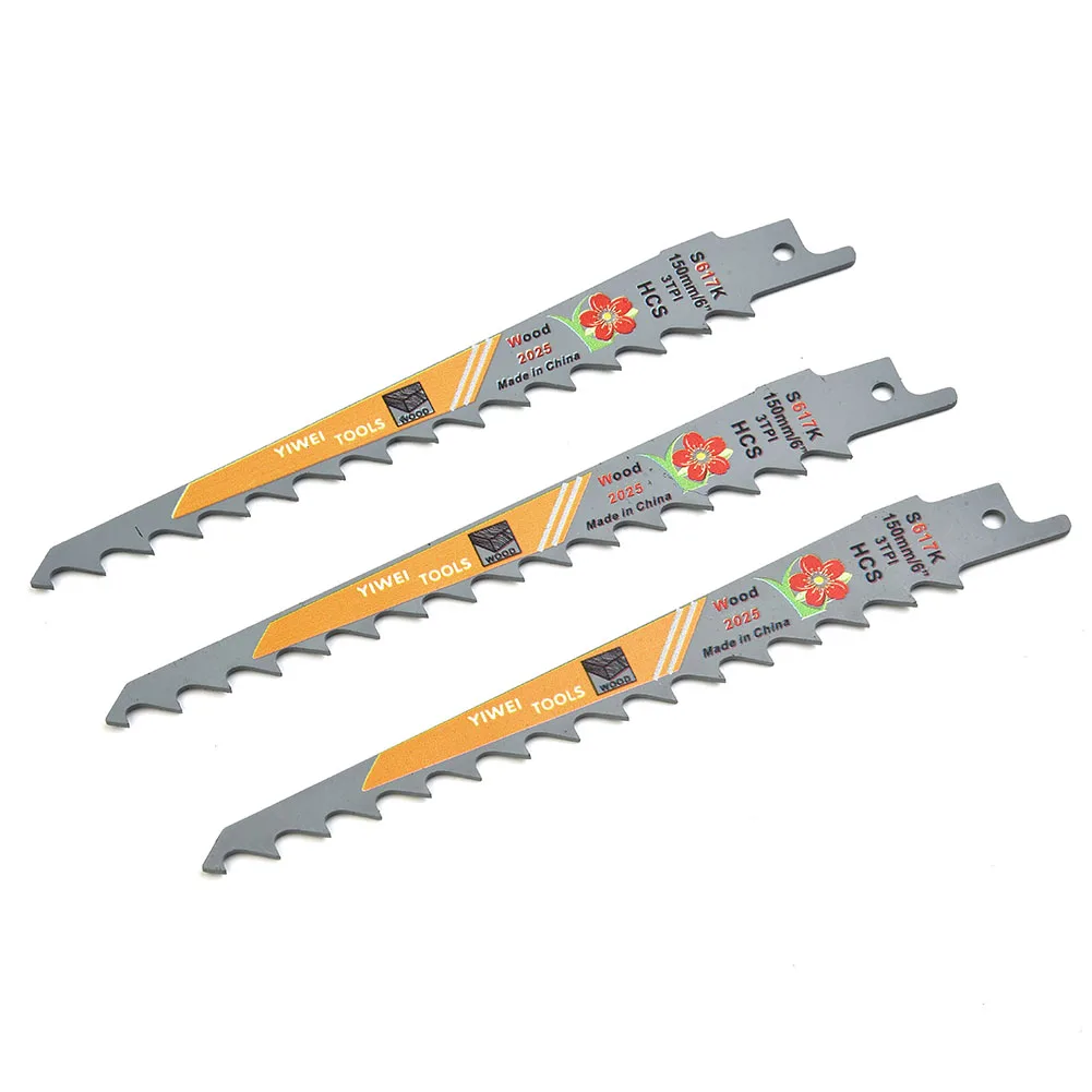 Reciprocating Saw Blade, Multi Handsaw Blade para Madeira, Metal, Tubo de PVC, Peças de Corte, 3 TPI, HCS, 150mm, 6 Polegadas, 3Pcs