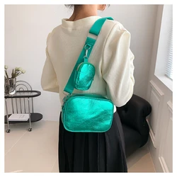 Fashion Retro Glossy Small Square Bag Versatile Shoulder Bags Women Crossbody Tote Bag with Keychain Wallet Purses and Handbags