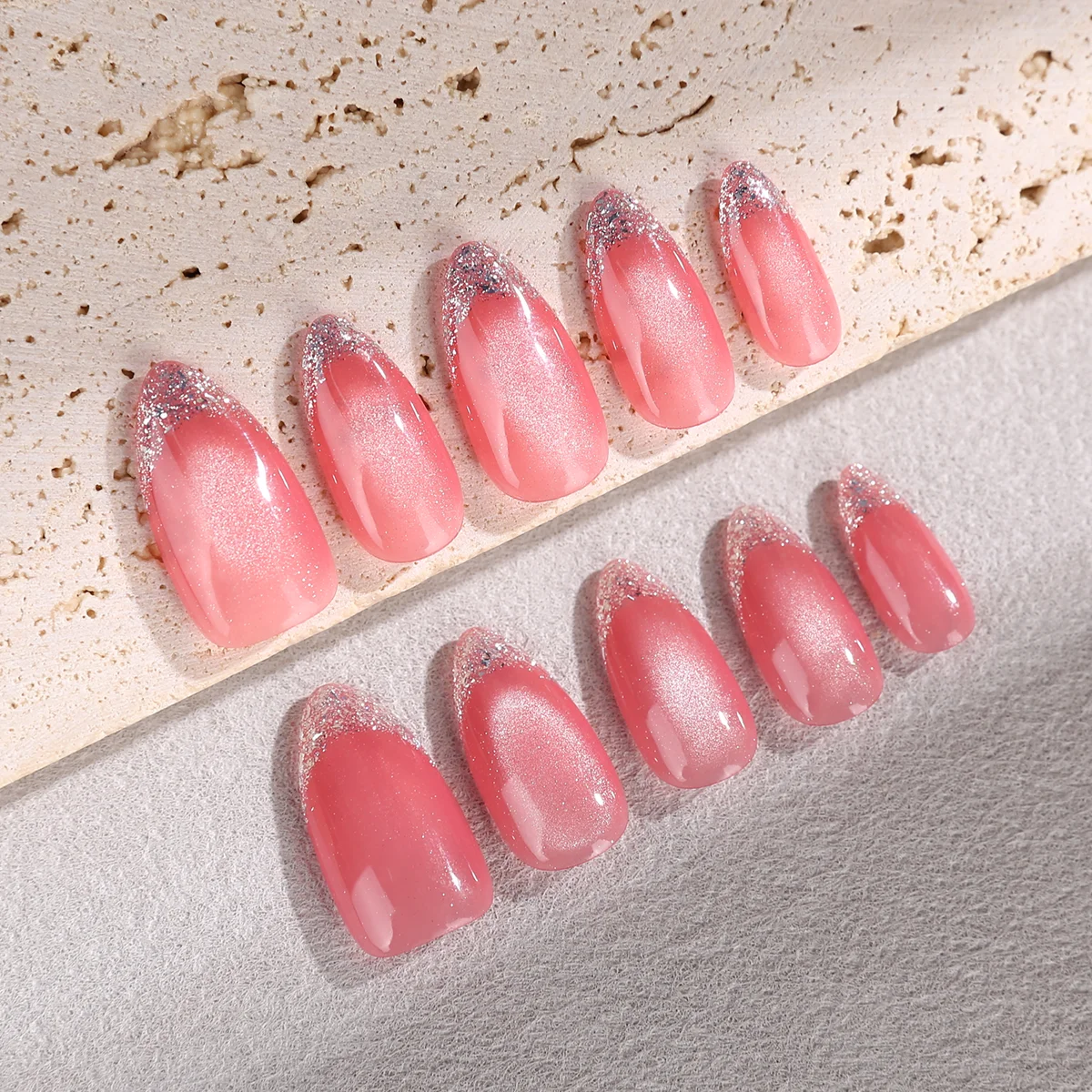 Rosa künstliche Nägel, lange künstliche Nägel zum Aufdrücken der Nägel, künstliche Nägel für Frauen, halbpermanenter Lack